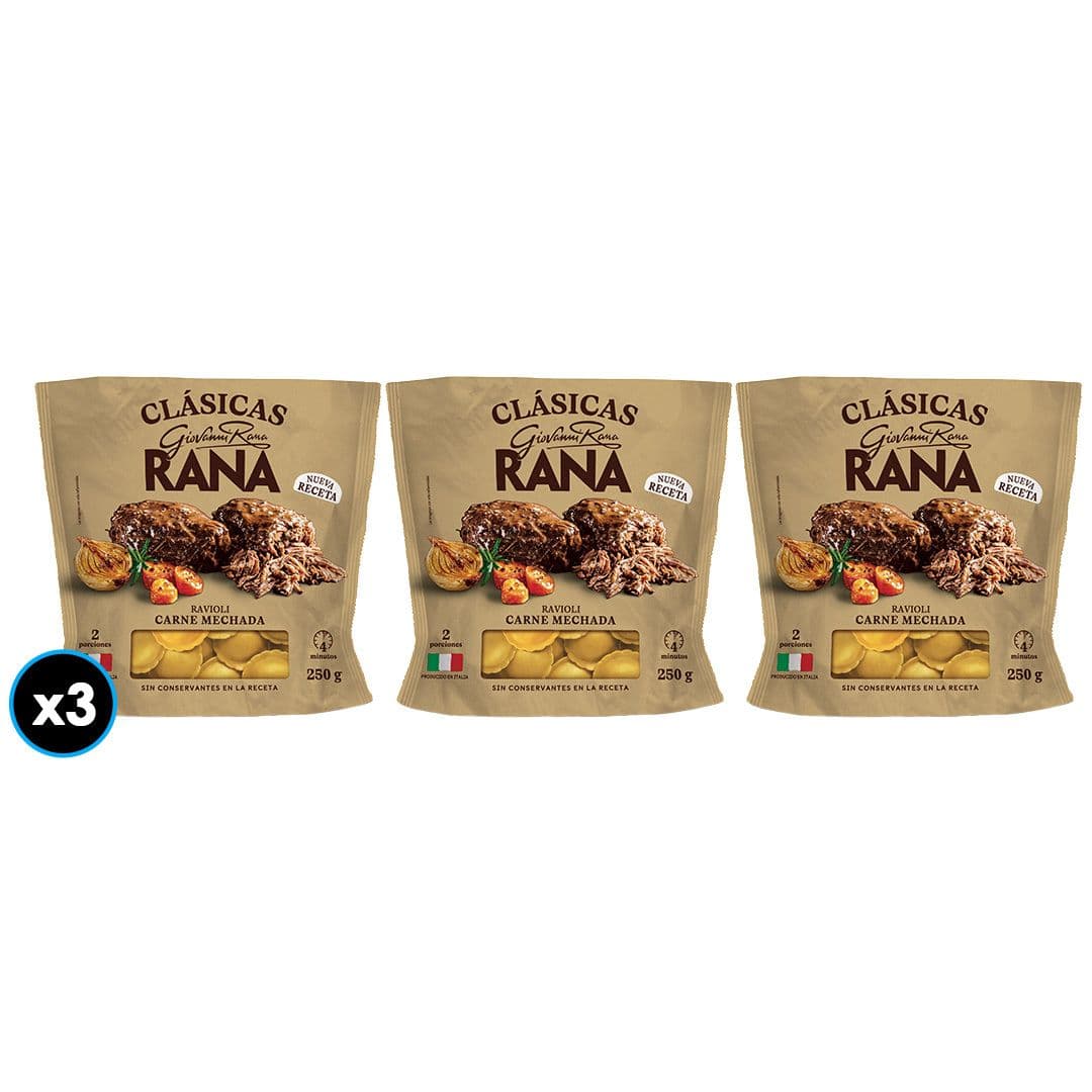3x Pasta Rana Ravioli Carne Mechada 250g_1